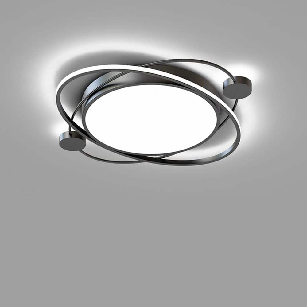 19.7 in. 1-Light Black and White Modern Selectable LED Semi-Flush Mount Ceiling Light with Remote - Hercitys