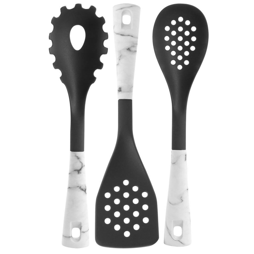 5-Piece Nylon Kitchen Tool Set in White Marble - Hercitys