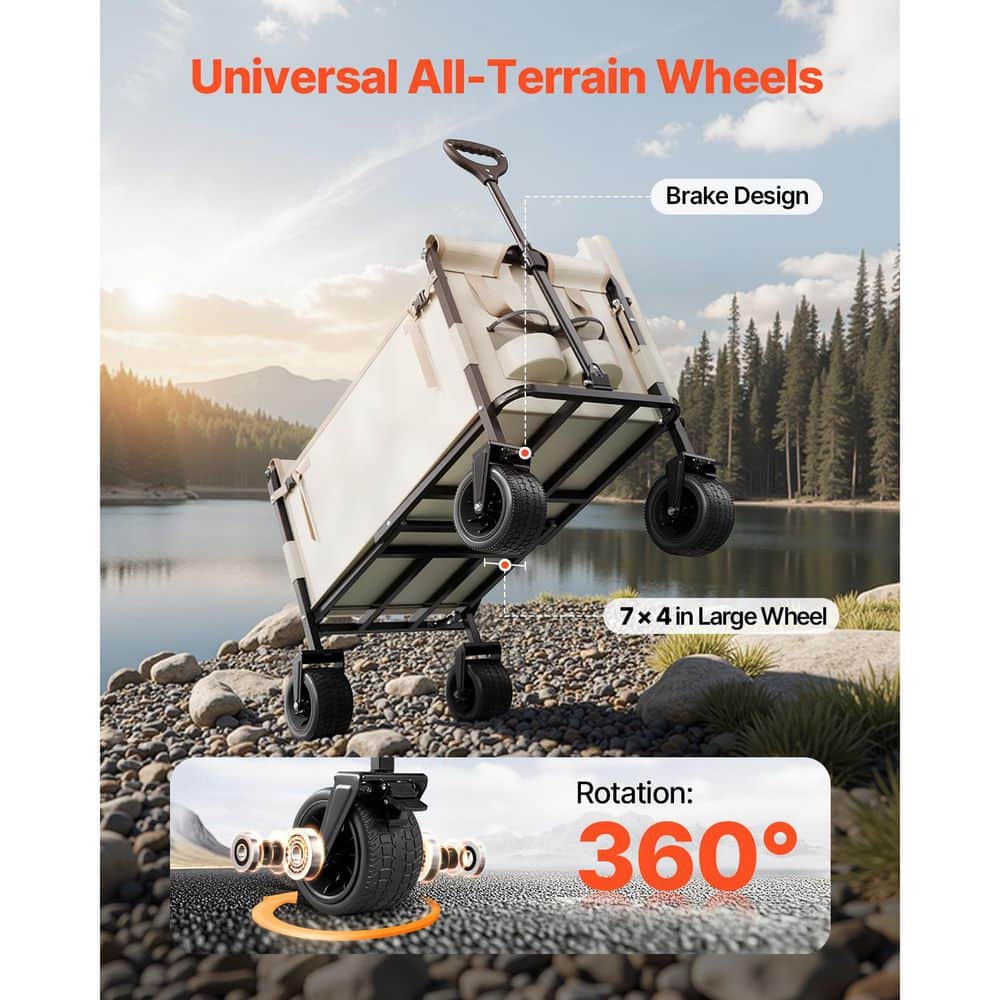 12.7 cu. ft. Collapsible Folding Wagon 550 lb. Load Fabric Utility Wagon, 2 in 1 Foldable Garden Carts Converts to Bench - Hercitys