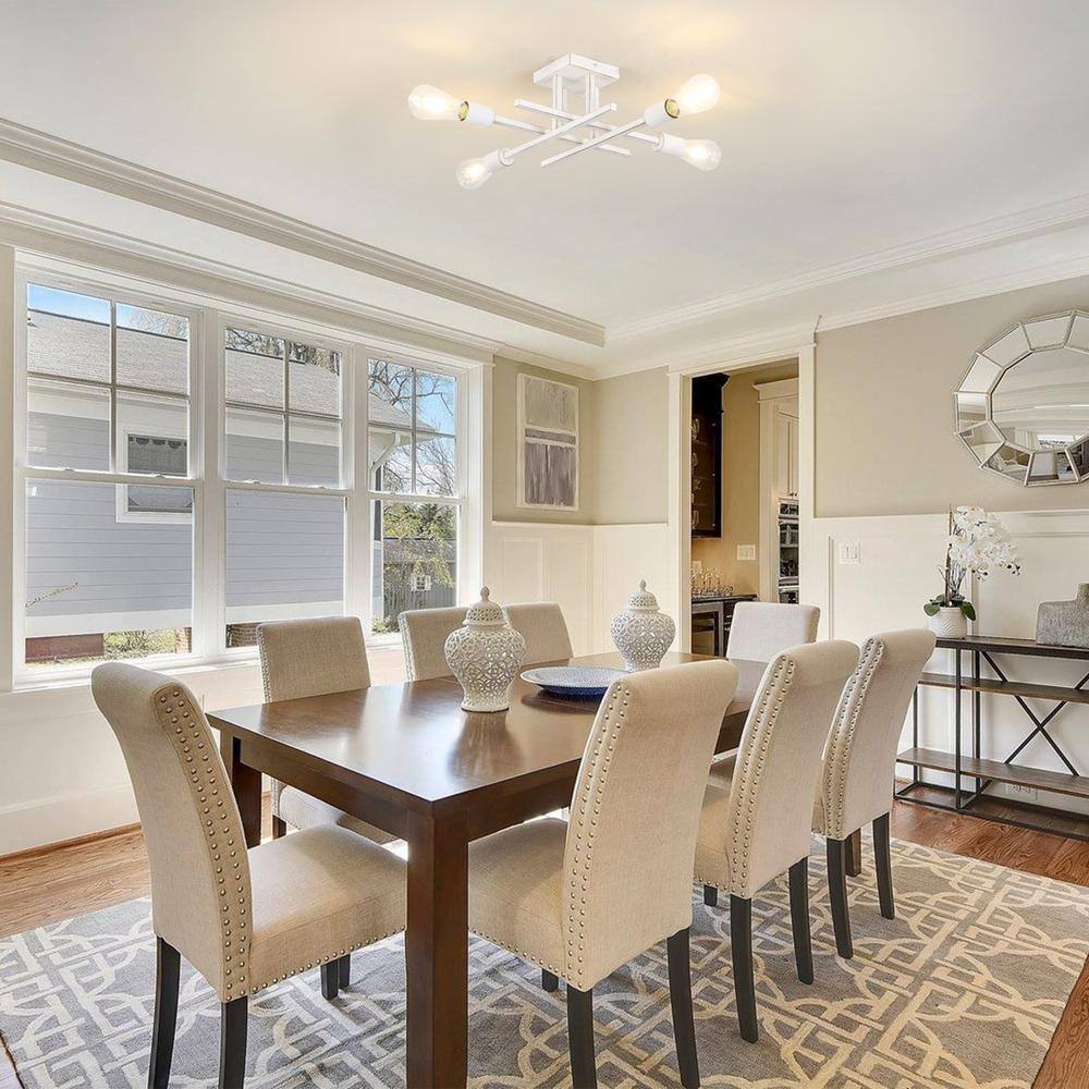 18.11 in. 4-Light Distressed White Modern Sputnik Semi- Flush Mount Ceiling Lights with No Bulbs Included - Hercitys