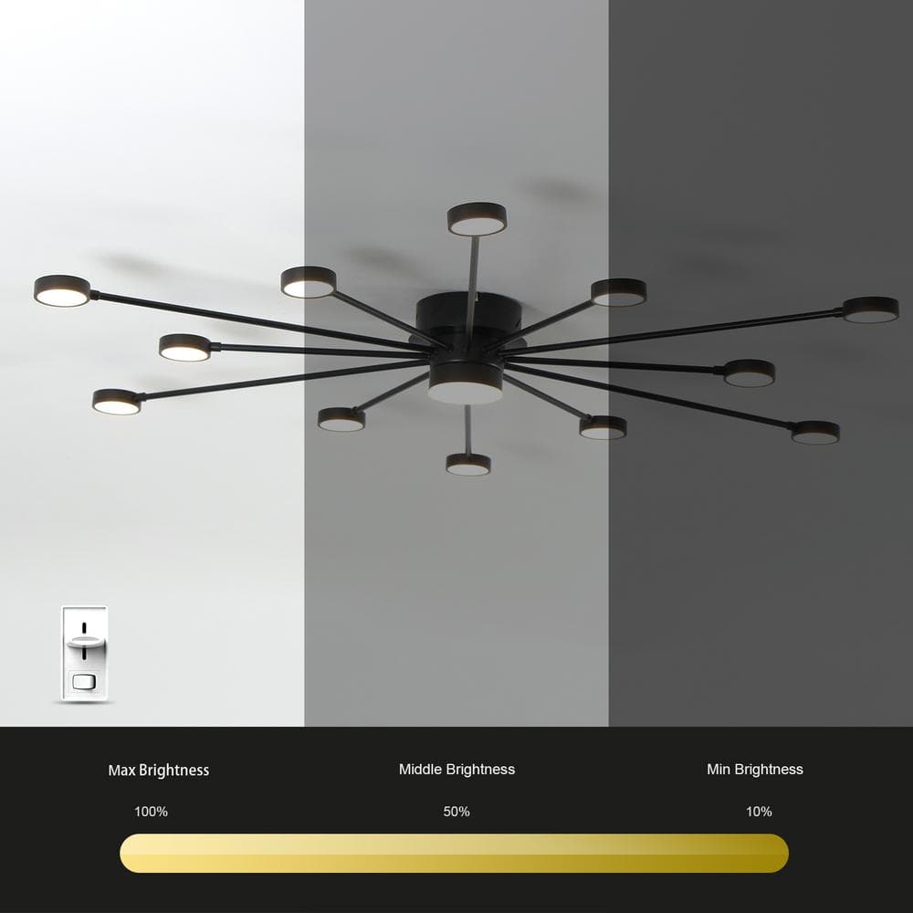 42 in. Sputnik Black Integrated LED Dimmable Flush Mount Ceiling Light for Living Room or Bedroom LED 40-Watt 3000K - Hercitys