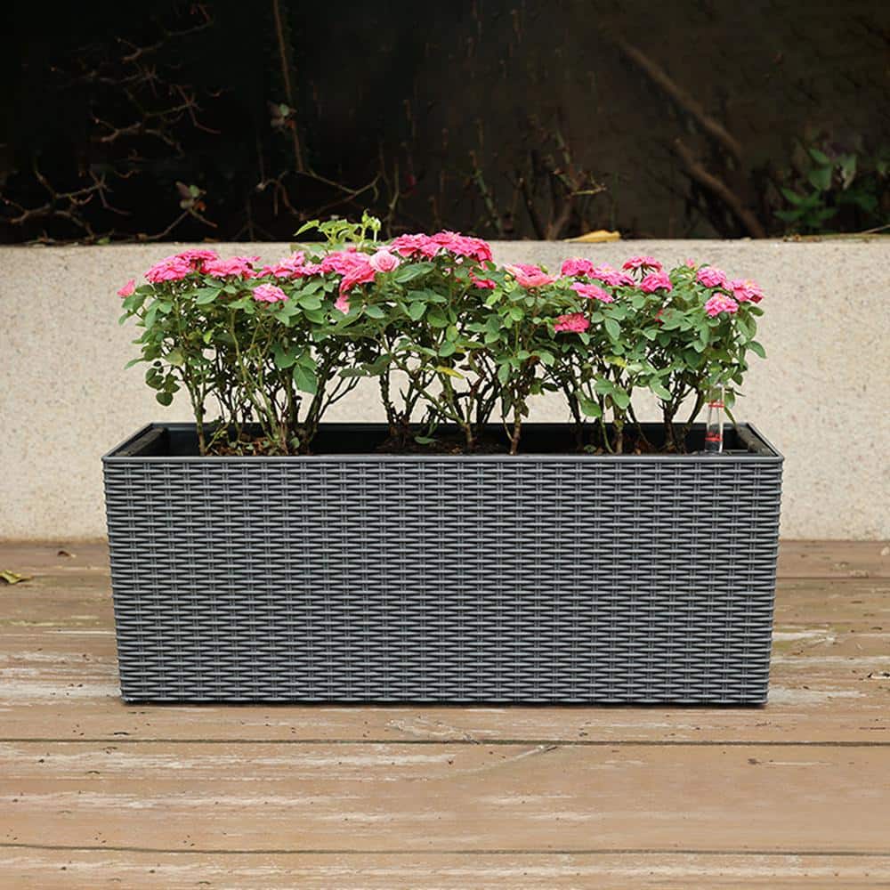 20 in. L x 7 in. W x 7 in. H Grey Rectangular Plastic Rattan Box Planter (4-Pack) - Hercitys
