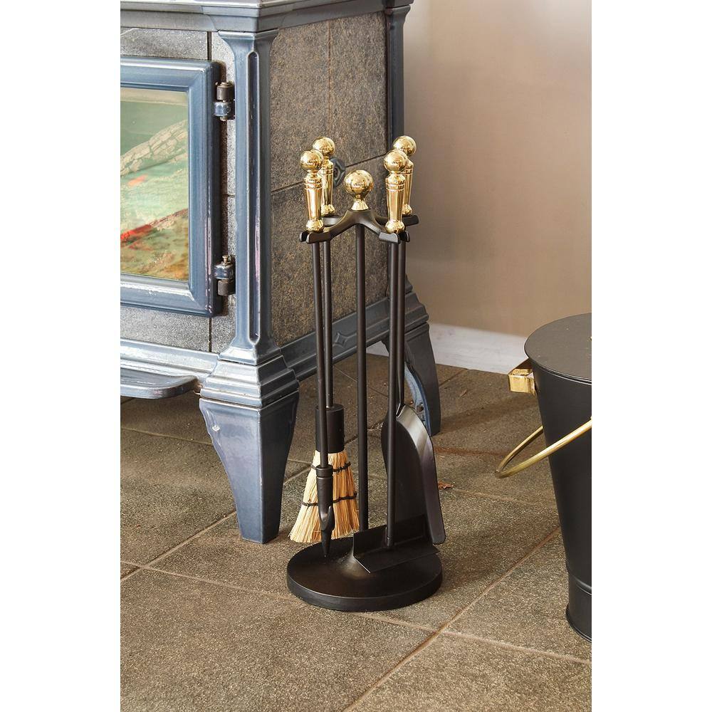 22 in. Tall Polished Brass Paxton 5-Piece Mini Fireplace Tool Set - Hercitys