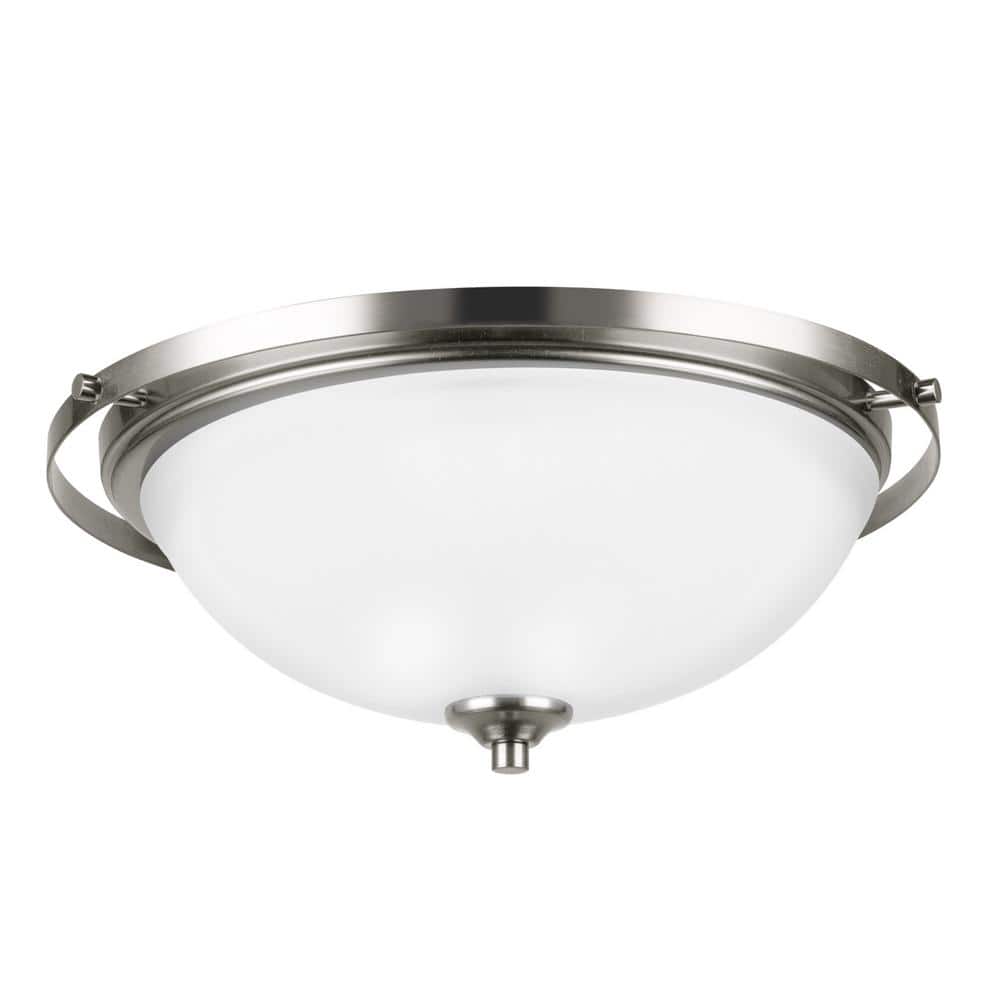 14.17 in. 2-Light Brushed Steel Flush Mount with Frosted White Glass Shade - Hercitys