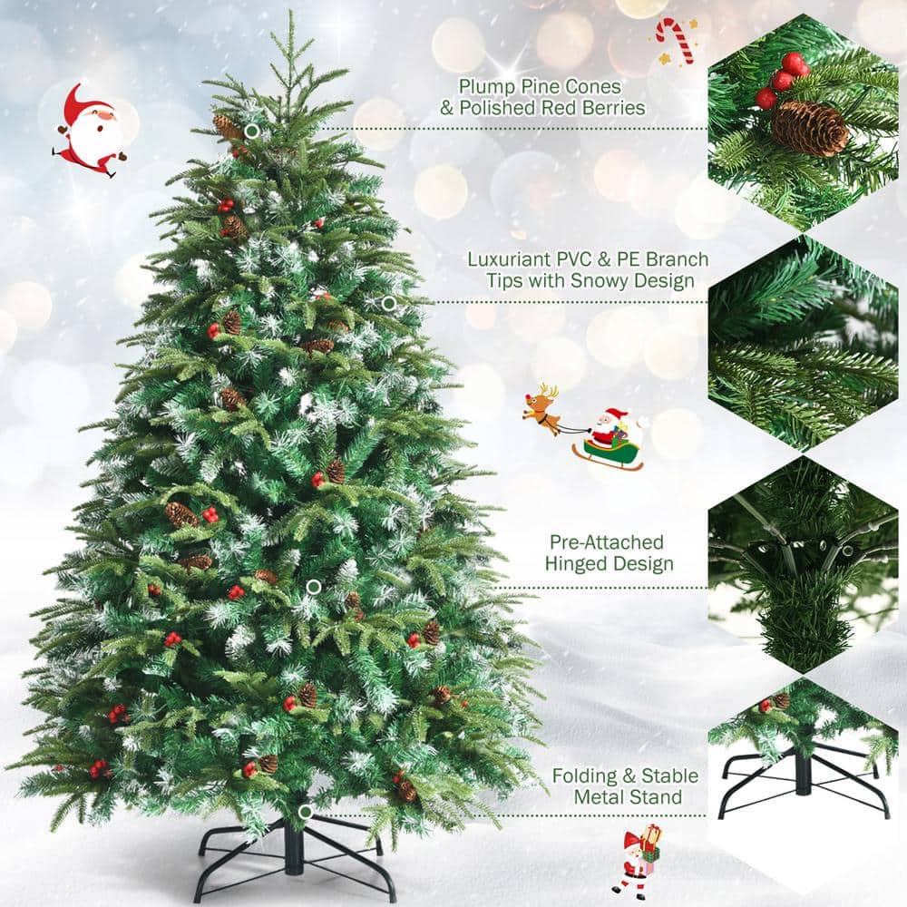 5 ft. Pre-Lit Artificial Christmas Tree Hinged Xmas Tree with 11 Flash Modes - Hercitys