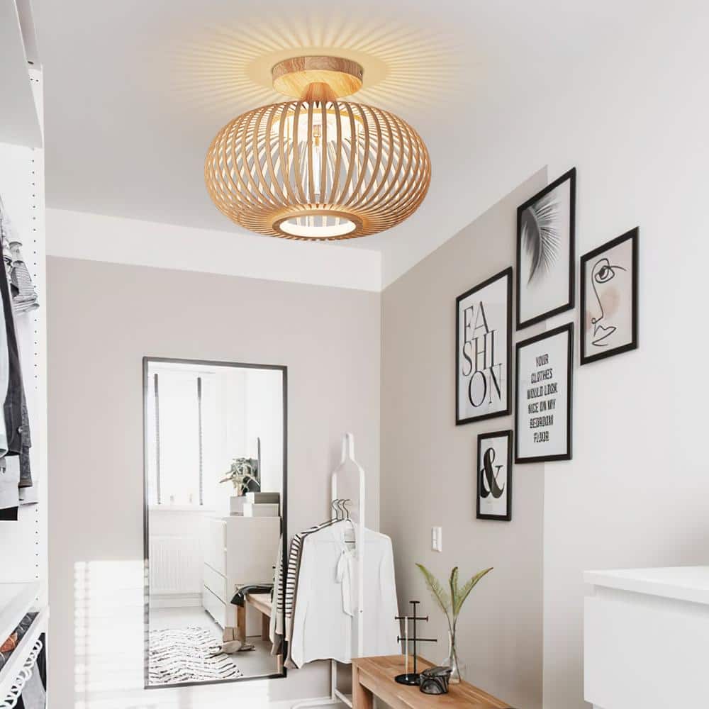 12.4 in. 1-Light Bohemian Recessed Mount with Bamboo Crafted Shade, Bulb Not Included, 1 Piece - Hercitys