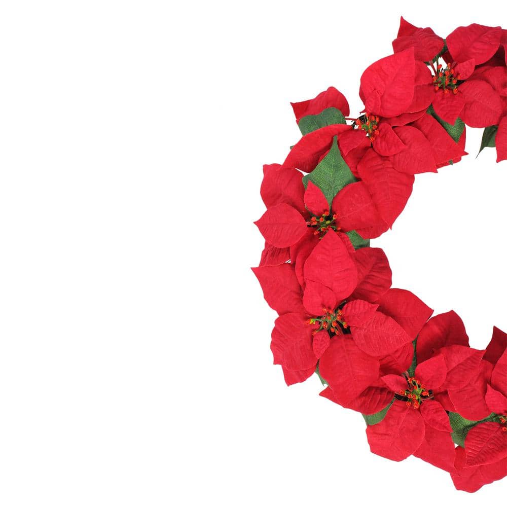 24 in. x 3 in. Unlit Red Poinsettia Flower Artificial Christmas Wreath - Hercitys