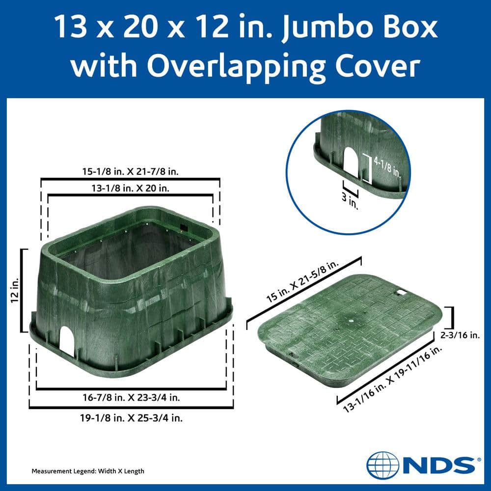 13 in. X 20 in. Jumbo Rectangular Pro-Spec Series Valve Box & Cover, 12 in. Height, Green Box, Green ICV Cover - Hercitys