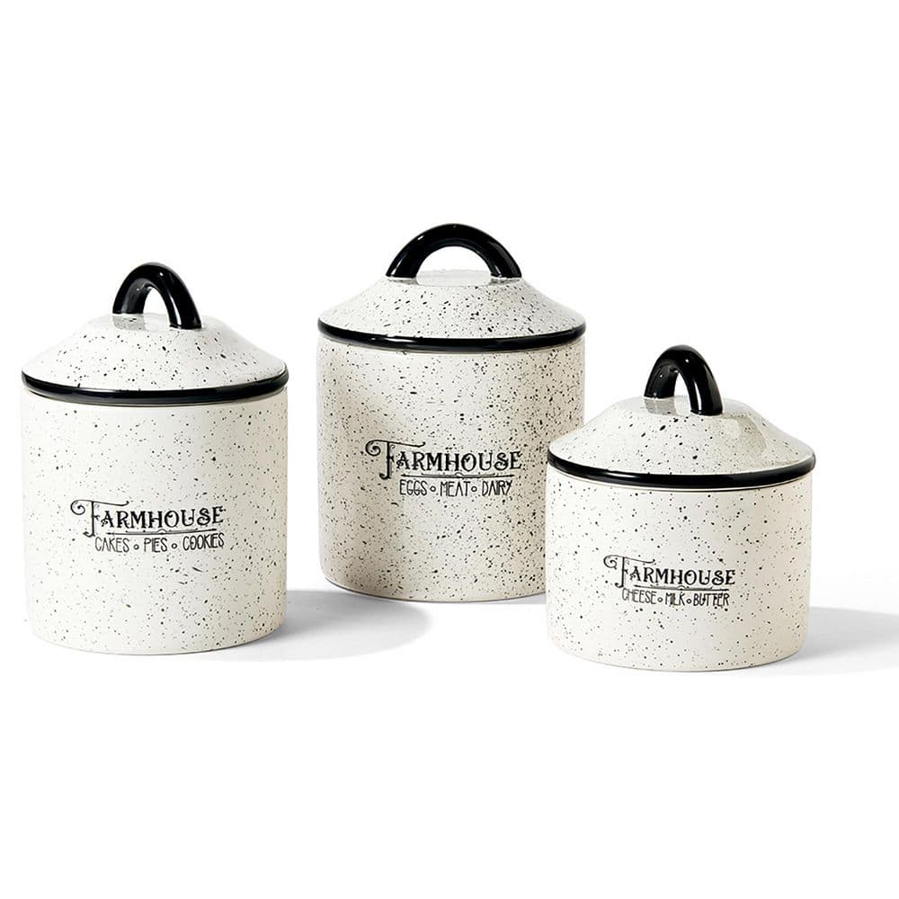 3-Piece Farm House Ceramic Canister Set with Ceramic Top Lids, White - Hercitys