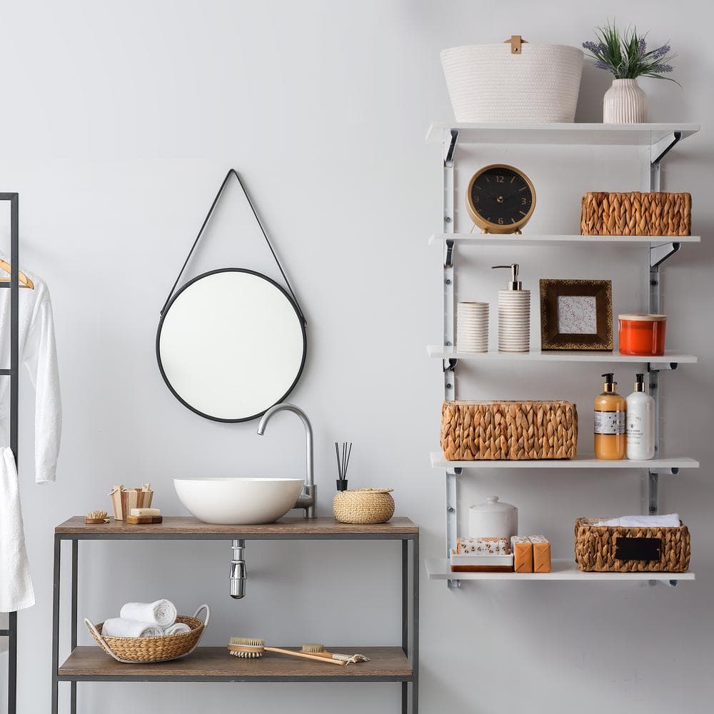 1.5 in. W x 12 in. D x 41 in. H White Heavy Duty Wall Rack, Holds 800 lbs., Adjustable 5-Tier Steel Garage Wall Shelf - Hercitys