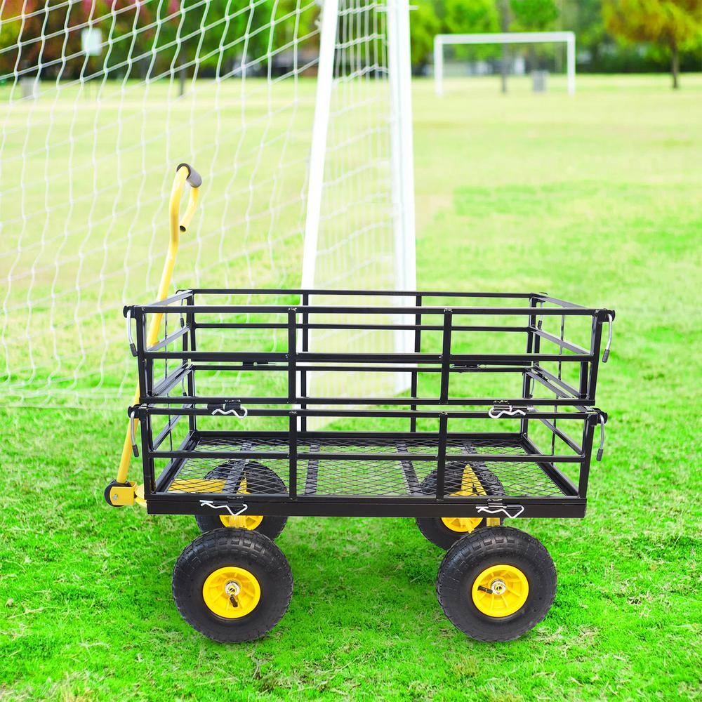 16.7 cu. ft. Metal Yard Wagon Garden Cart Removable Sides Black - Hercitys