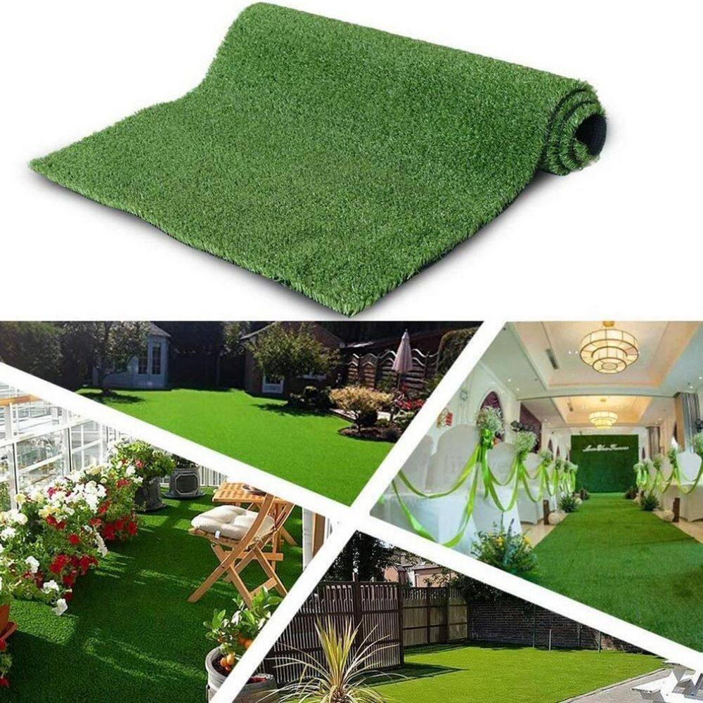 3 ft. x 32 ft. Plastic Outdoor Garden Fence Premium Artificial Turf Mat with Drainage Holes and Rubber Backing in Green - Hercitys