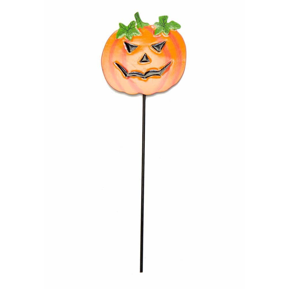 15 in. Iron Halloween Pumpkin Figure Pick Yard Stake, Set of 3 - Hercitys