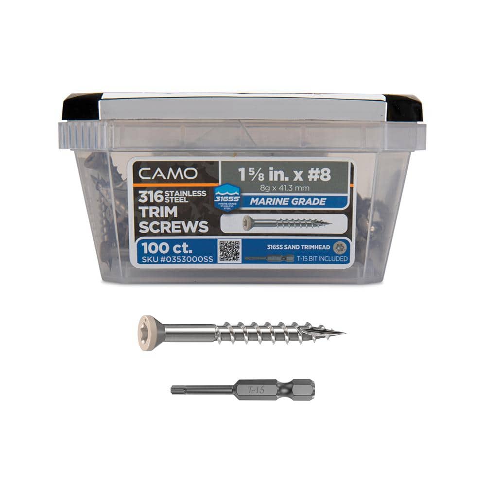 1-5/8 in. #8 316 Stainless Steel Sand Premium Star Drive Trim Screws (100-Count) - Hercitys