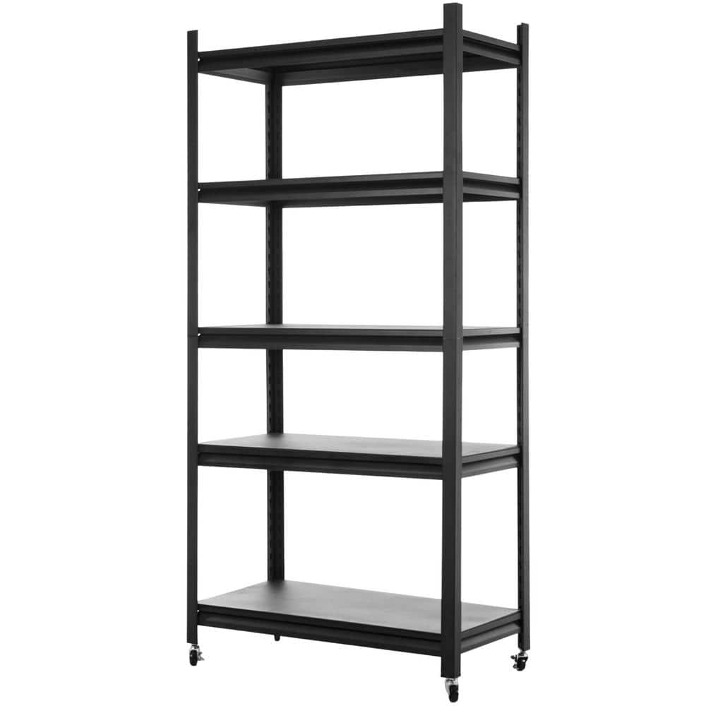 5-Storey Kitchen Storage Rack, Adjustable Metal Storage Rack With Rollers, Storage Rack Unit Organizer in Black - Hercitys