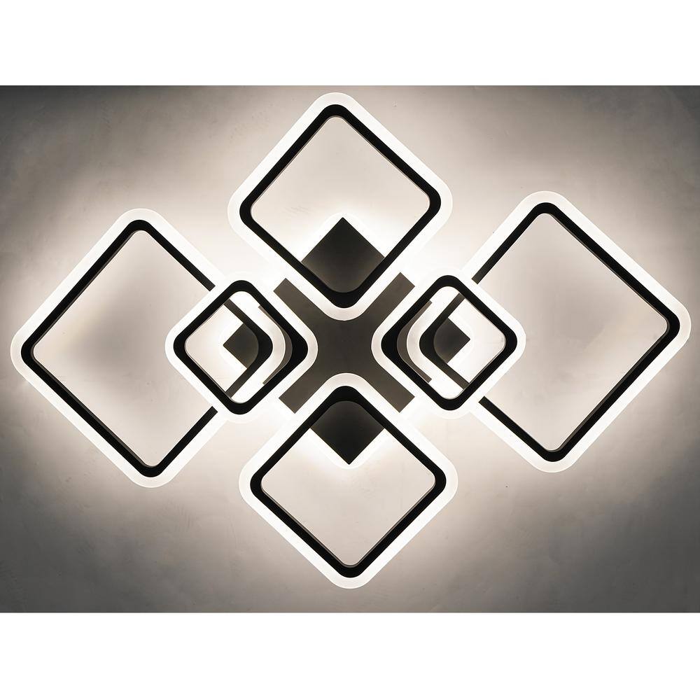 40.2 in. 7-Light Black and White Modern Geometric Selectable LED Semi-Flush Mount Ceiling Light with Remote - Hercitys