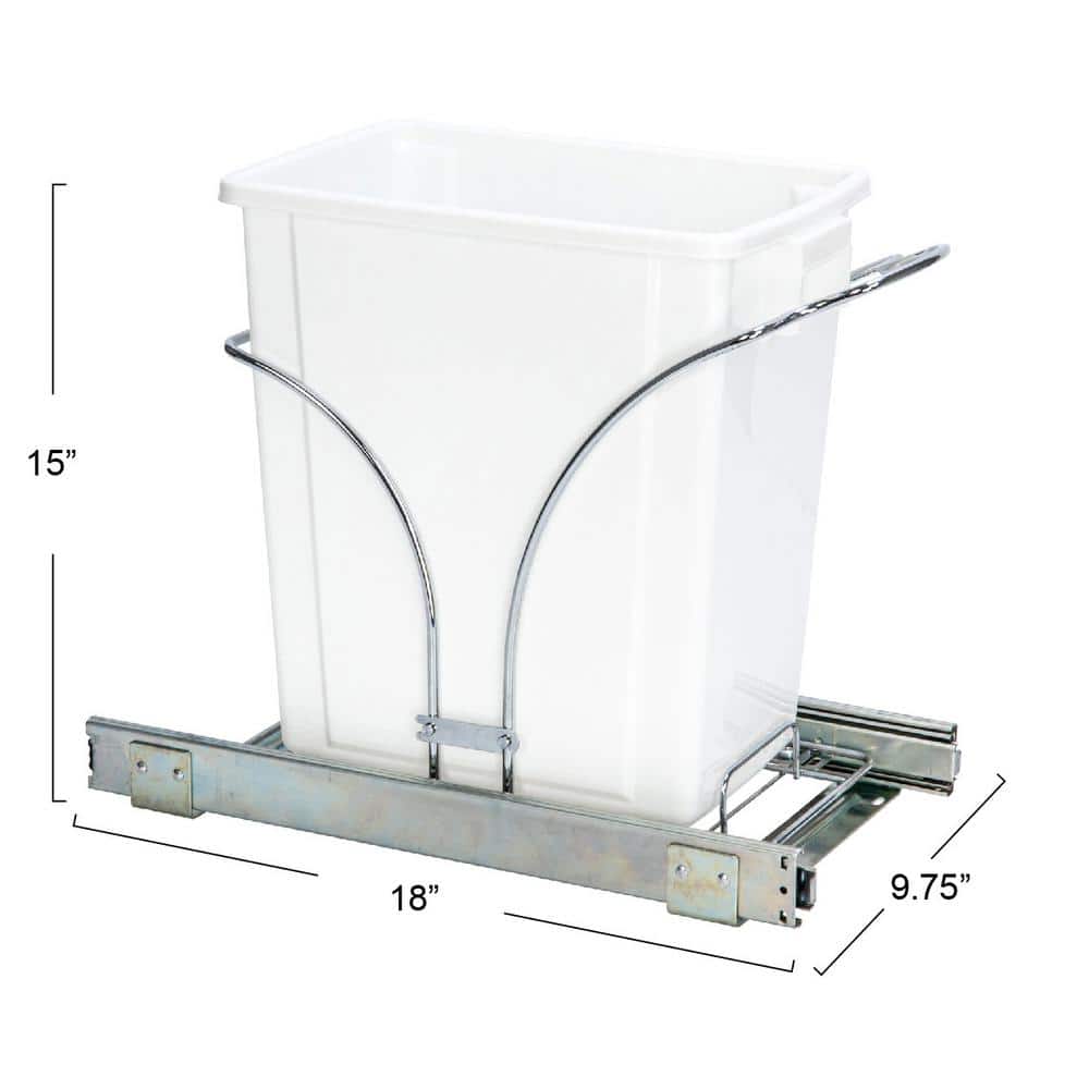 15 in. Single Sliding Trash Can in Chrome with 5 Gal. White Bin - Hercitys