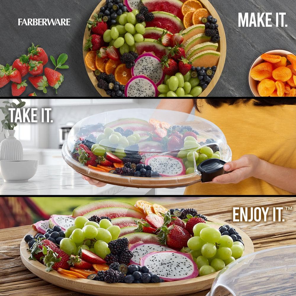 14 in. x 2.95 in. H Round Build-A-Board Acacia Cutting Board with Single Compartment and Clear Locking Lid, Black - Hercitys