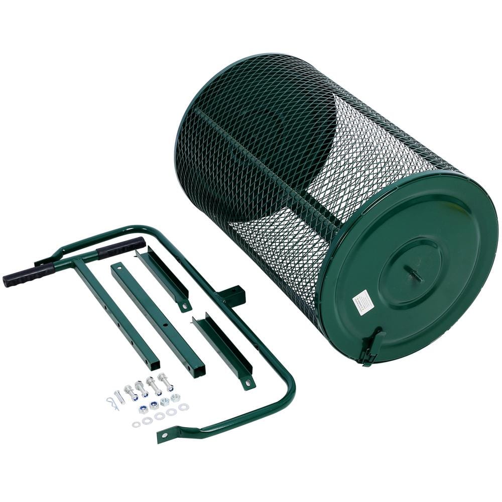 50 lbs. 24 in. W x 15.7 in. Dia Green Metal Handheld Compost Spreader Peat Moss Spreader Mesh Basket Push Spreader - Hercitys