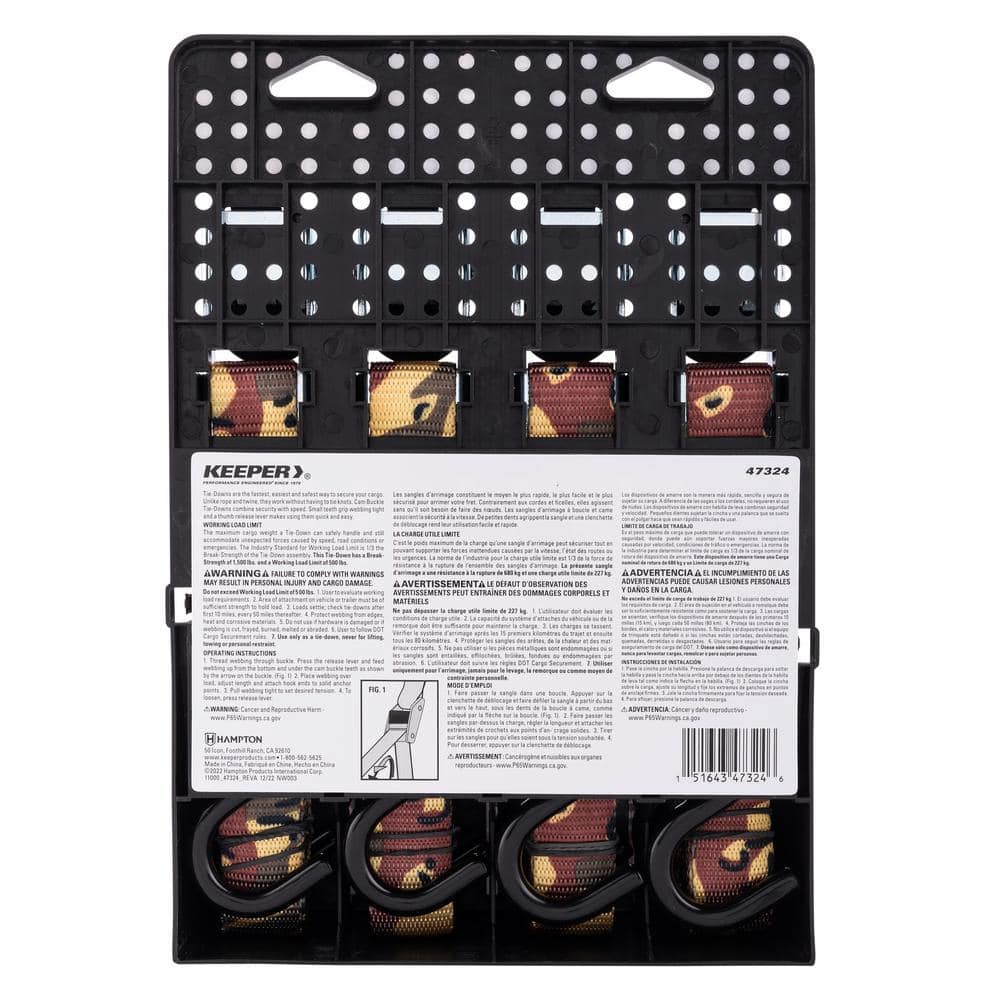 12ft. x 1in. 500lbs. Cam Buckle Tie Down Strap (4 Pack) - Hercitys