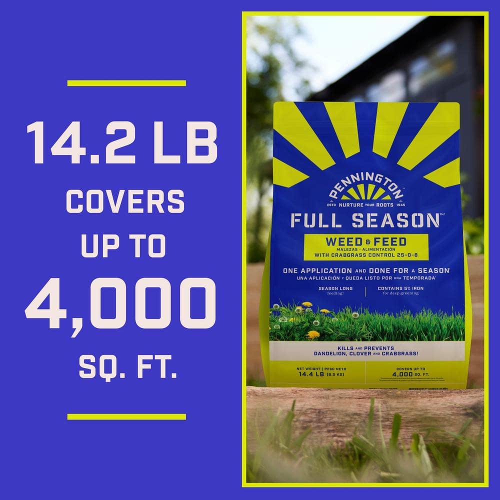 14.4 lbs. 4,000 sq. ft. Full Season Weed and Feed Lawn Fertilizer Granules Plus Crabgrass Control 25-0-8 - Hercitys