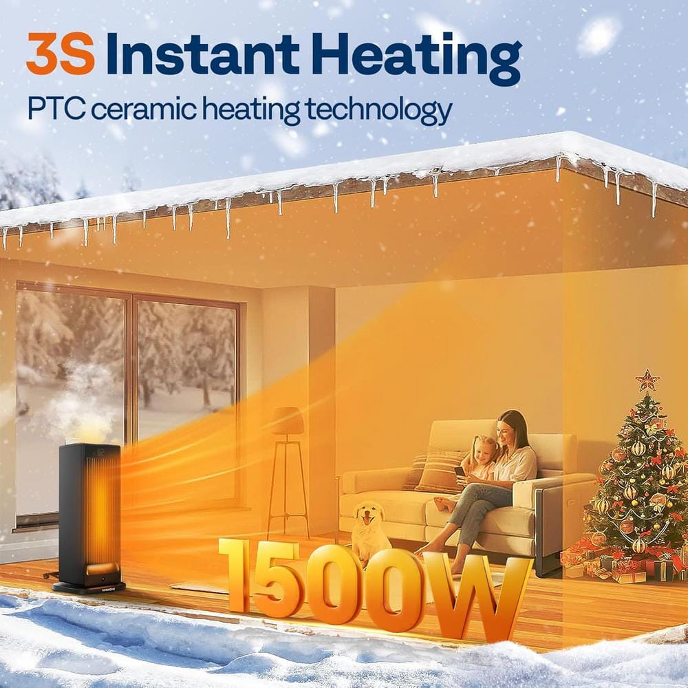 15.9 in. 1500W Electric Indoor Ceramic Convection Space Heater with Humidifier and 3D Flame - Hercitys