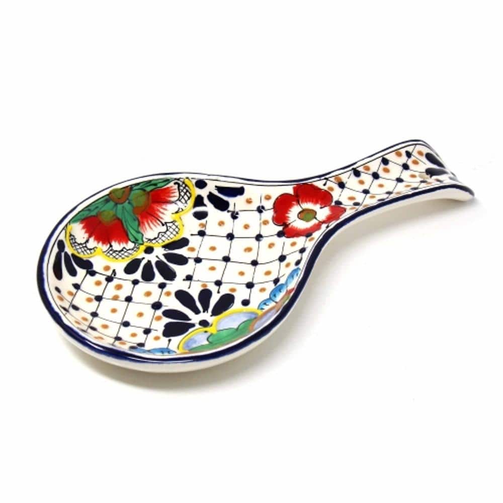 1-Piece Dots and Flowers Mexican Pottery Ceramic Spoon Rest - Hercitys