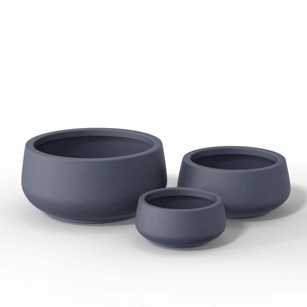 13 in. 17.5 in. 22.5 in. Granite Gray(Enhanced Interior) Concrete Round Planter / Pot with Drainage Holes (3-Pack) - Hercitys