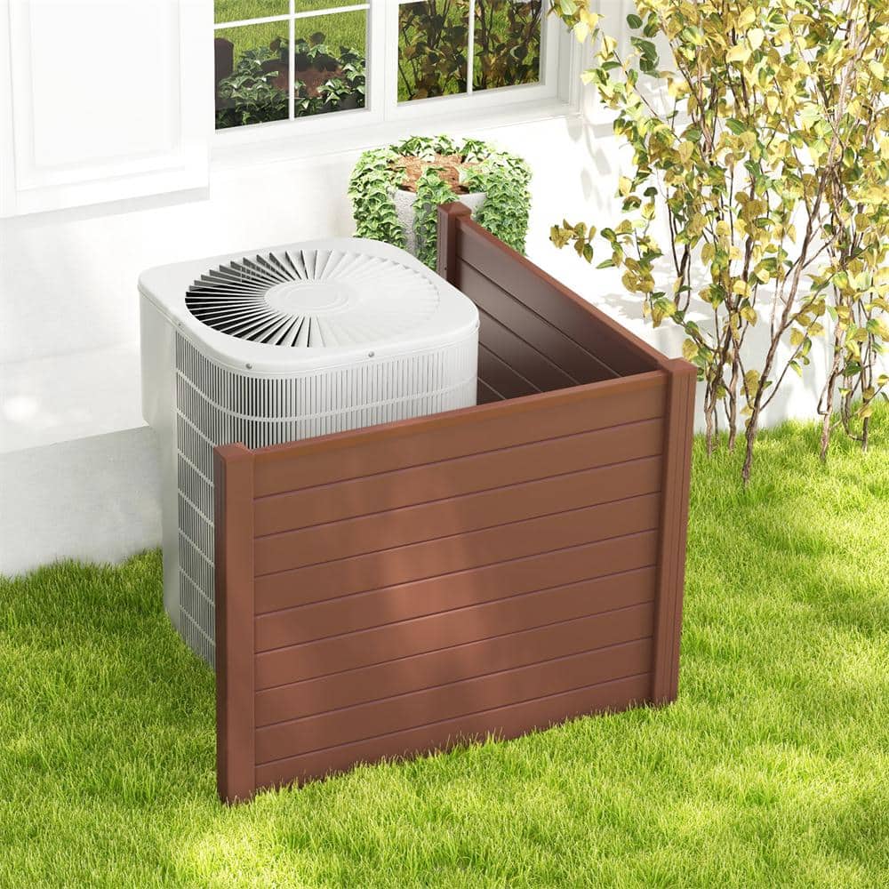37.5 in. Plastic Air Conditioner Garden Fence, ith Stakes Pool Equipment Fence Screen Brown - Hercitys