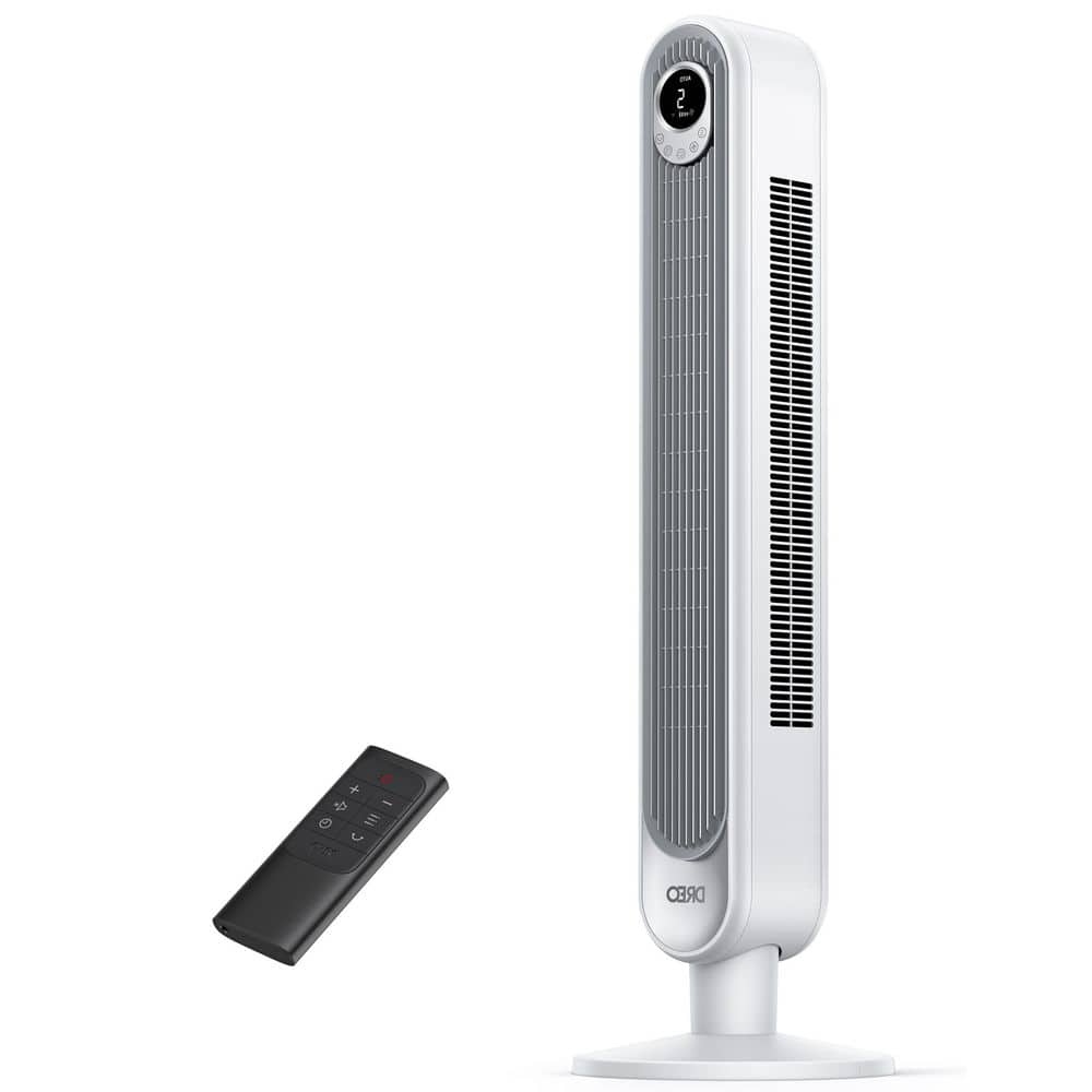 42 in. Tower Fan, 6-Speeds, 12 H Timer, 90° Oscillation with Remote, AC Motor in White - Hercitys