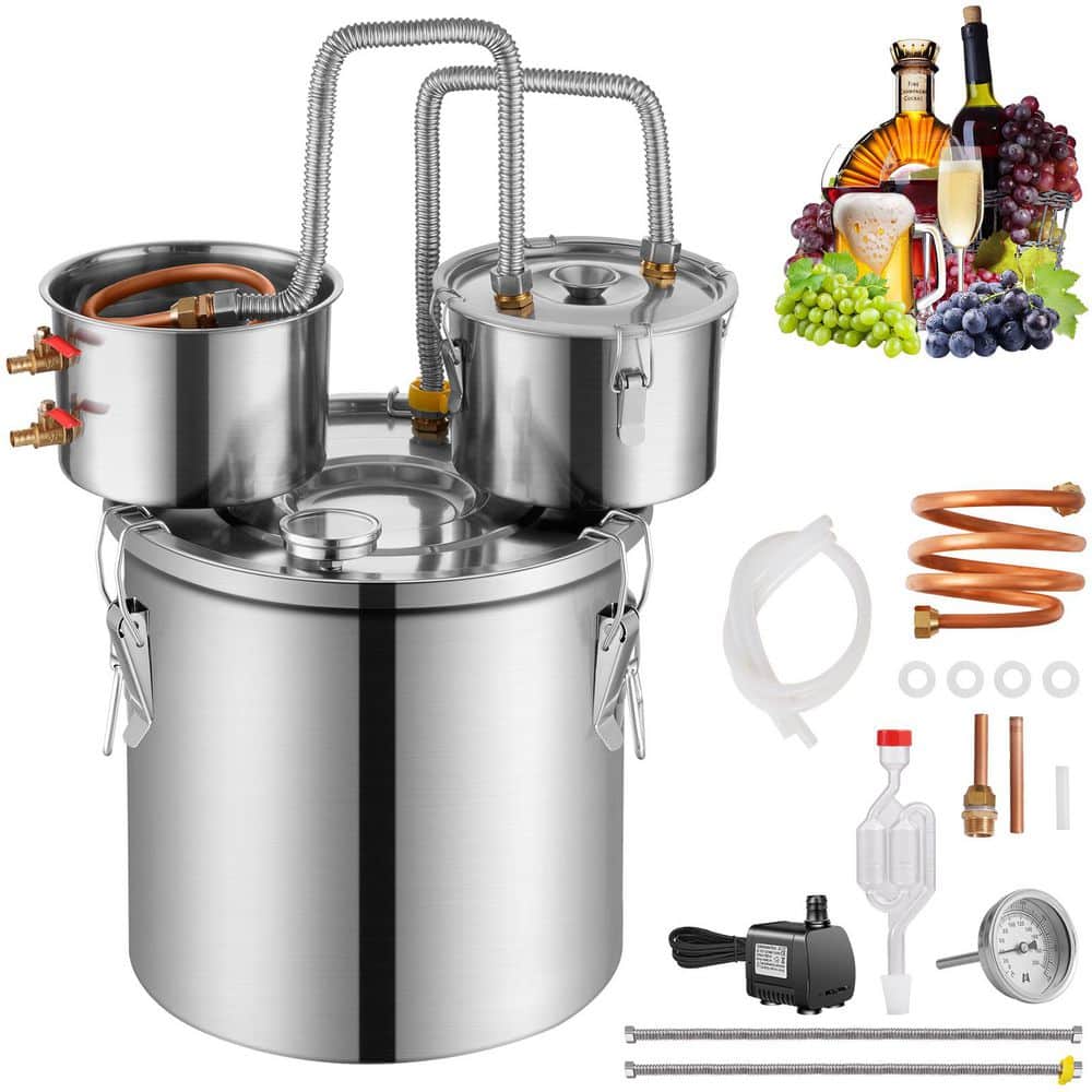 3 Gal./11.4L Alcohol Still, Stainless Steel Water Alcohol Distiller with Copper Coil+Dual Condenser Kit for Wine, Whisky - Hercitys