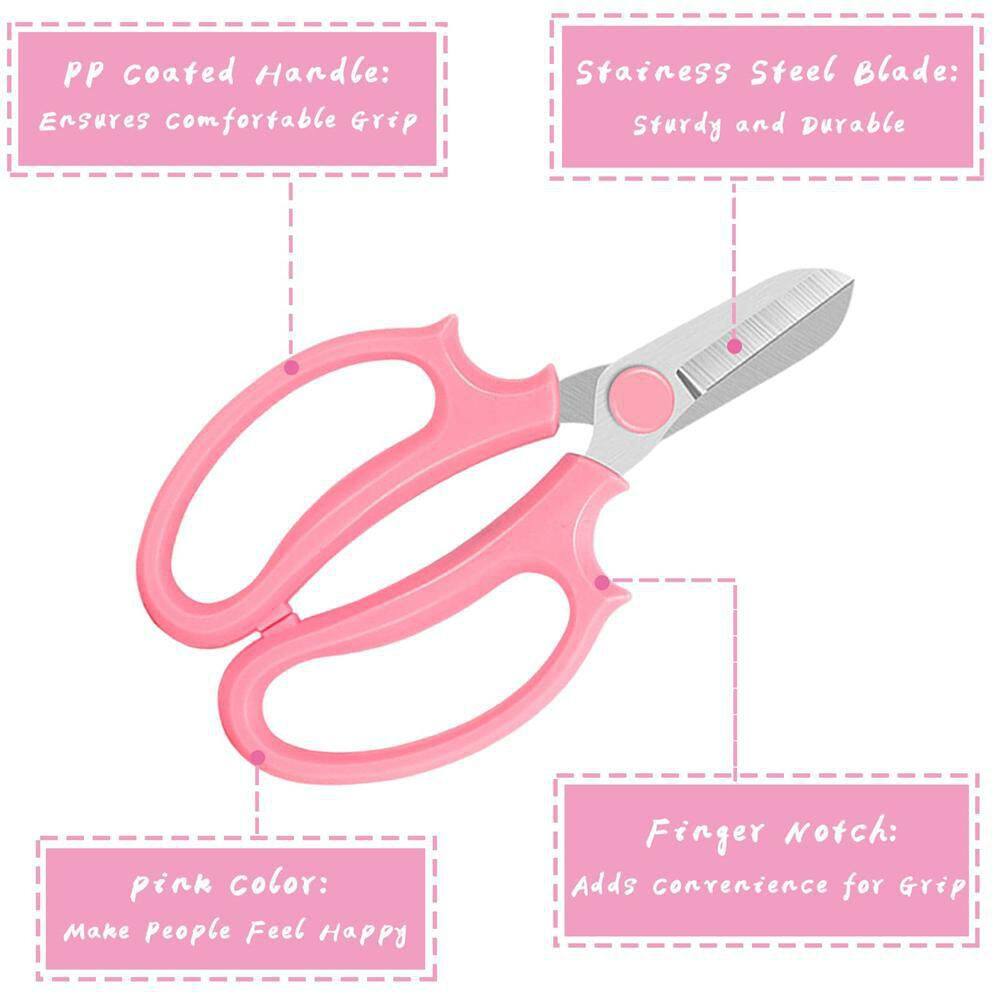 0.16 in. Pink Hand Pruner Garden Scissors Floral Shears with Comfortable Grip Handle (3-Pieces) - Hercitys