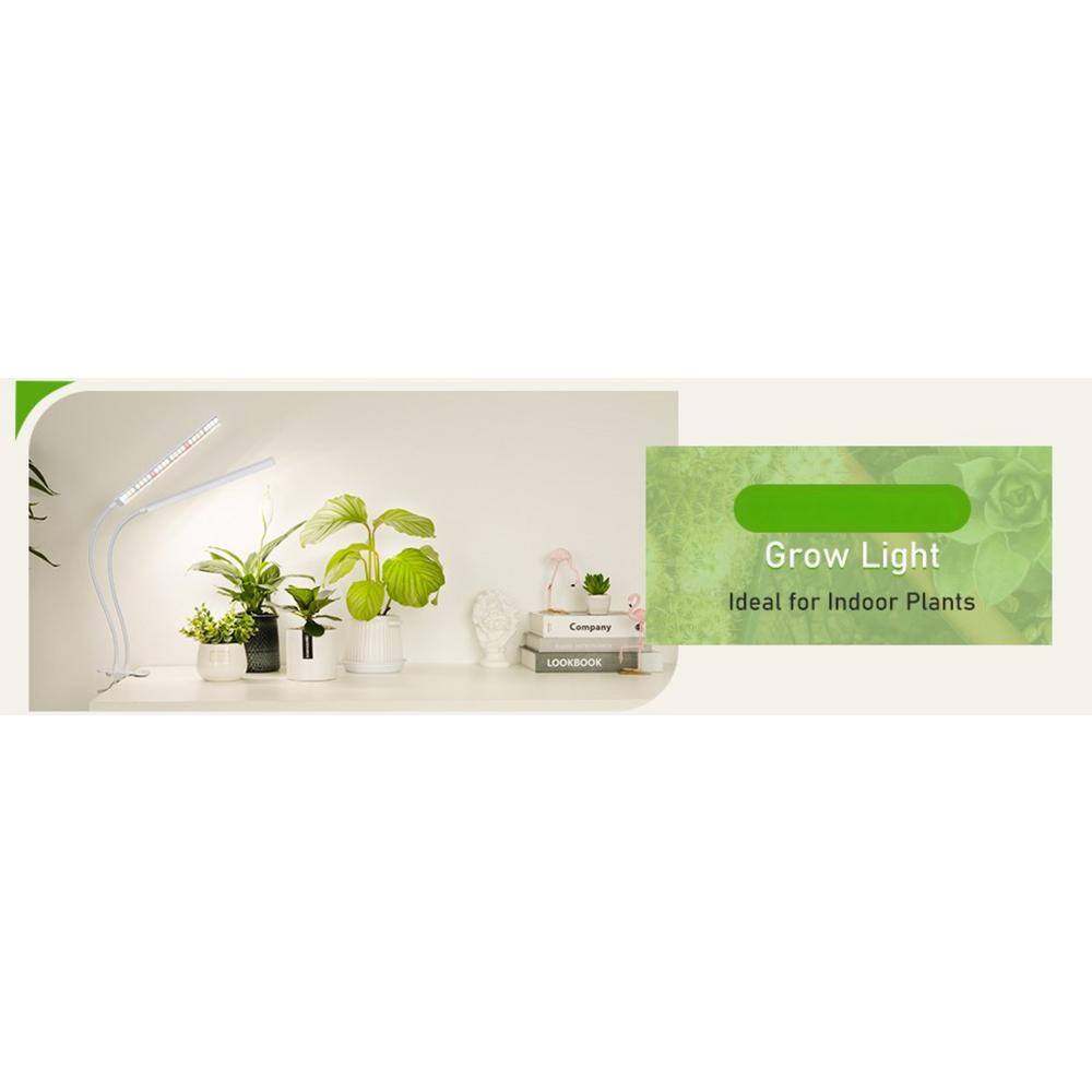 2.20 ft. 24-Watt Equivalent White Grow Light Full Spectrum Tri-Head 156 LED with Timer Gooseneck and Clamp, Bright White - Hercitys