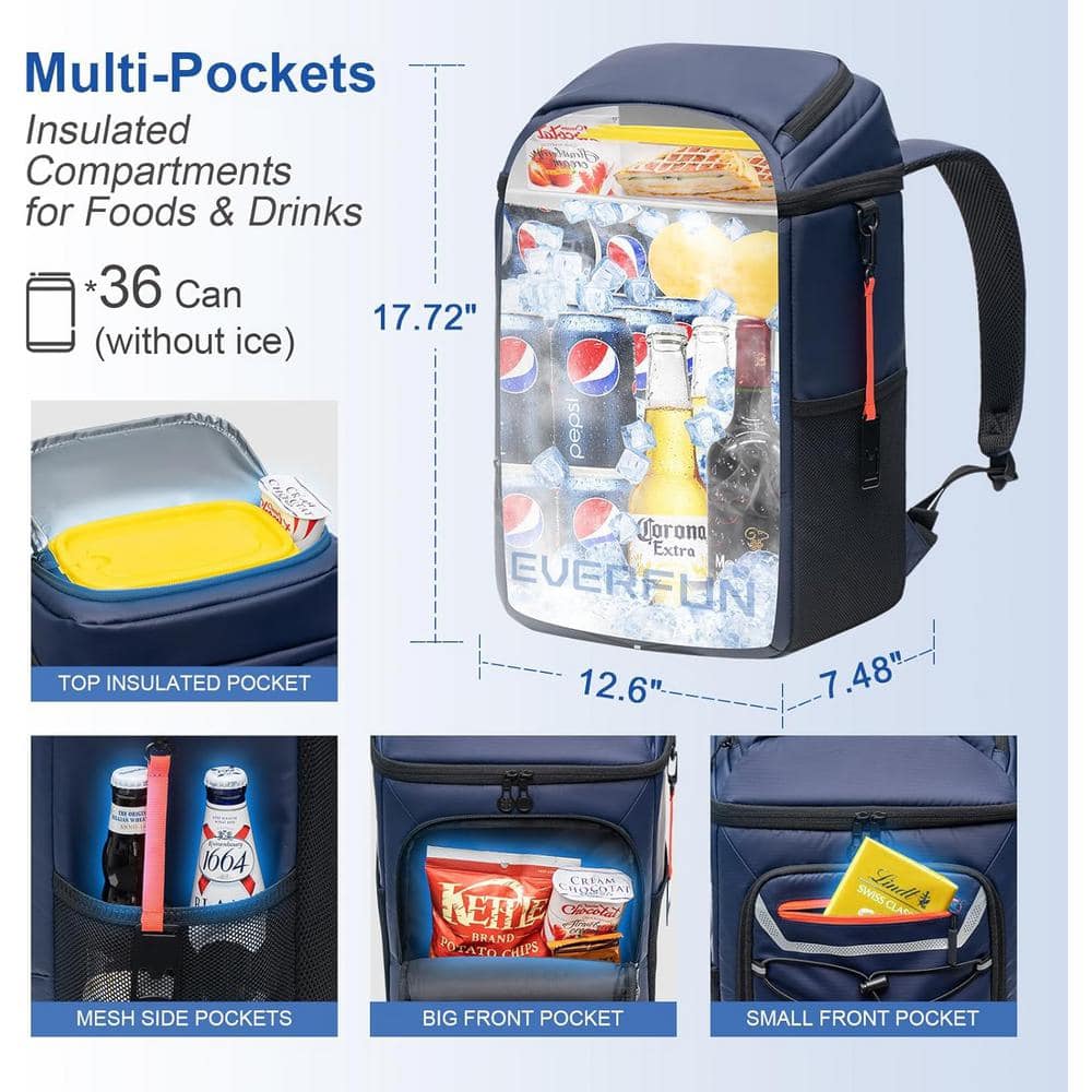 25 Liters Backpack Insulated Leakproof with 2 Insulated Compartments Waterproof, Lightweight Soft-Sided Cooler, Blue - Hercitys