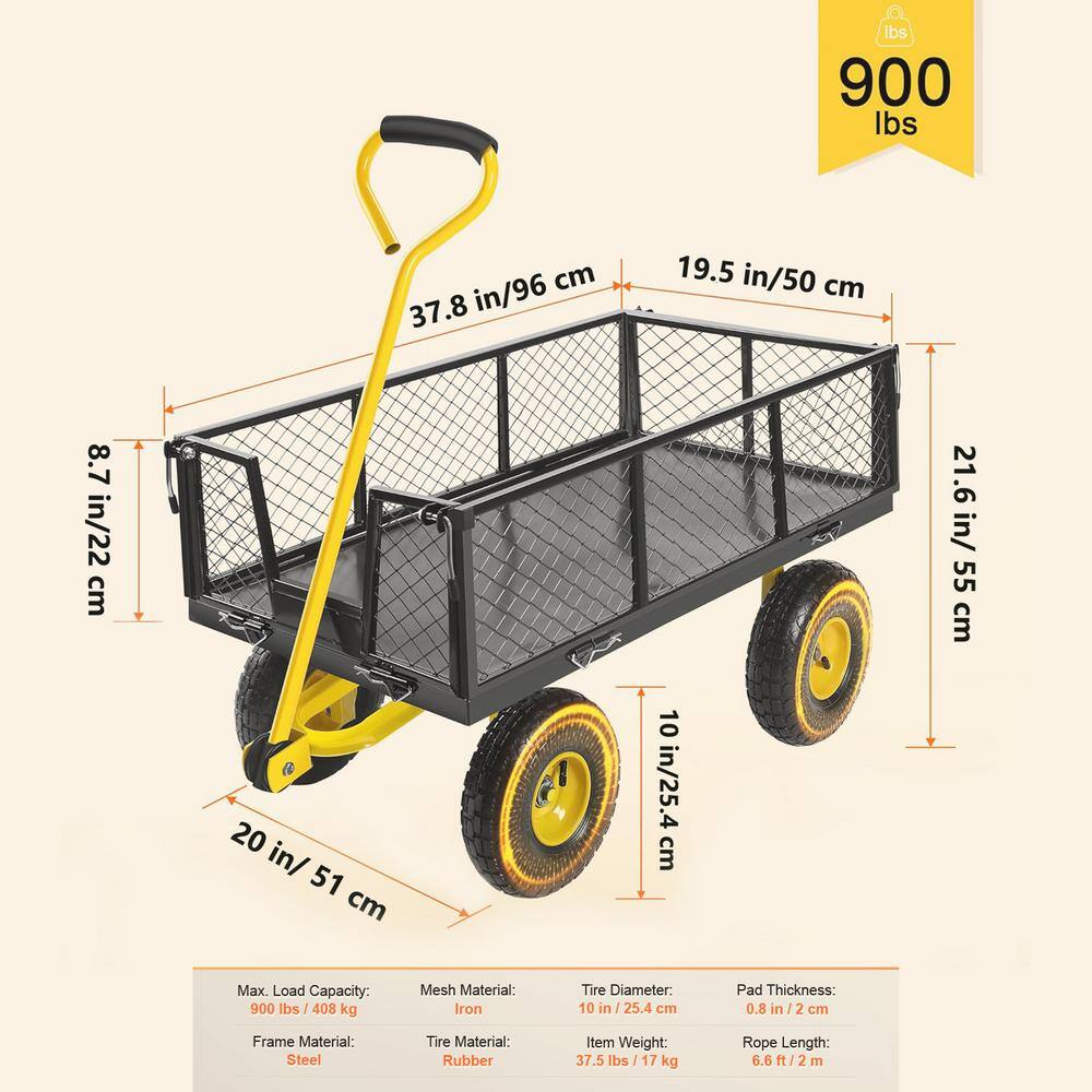 4 cu. ft. Heavy-Duty 900 lbs. Large Capacity Metal Garden Cart Utility Wagon Cart with Removable Side & Rotating Handle - Hercitys