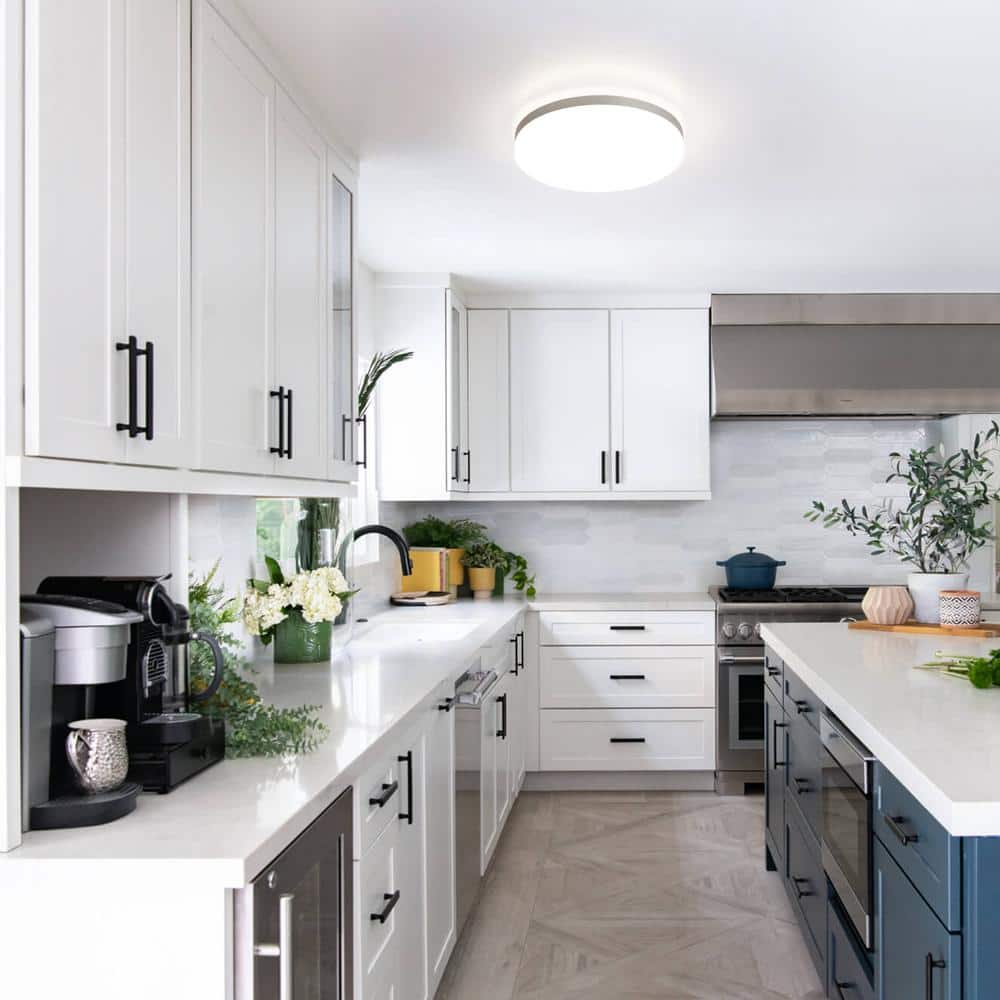 13 in. White LED Ceiling Light with Silver Rim, 4000K Cool White lighting, Dimmable - Hercitys