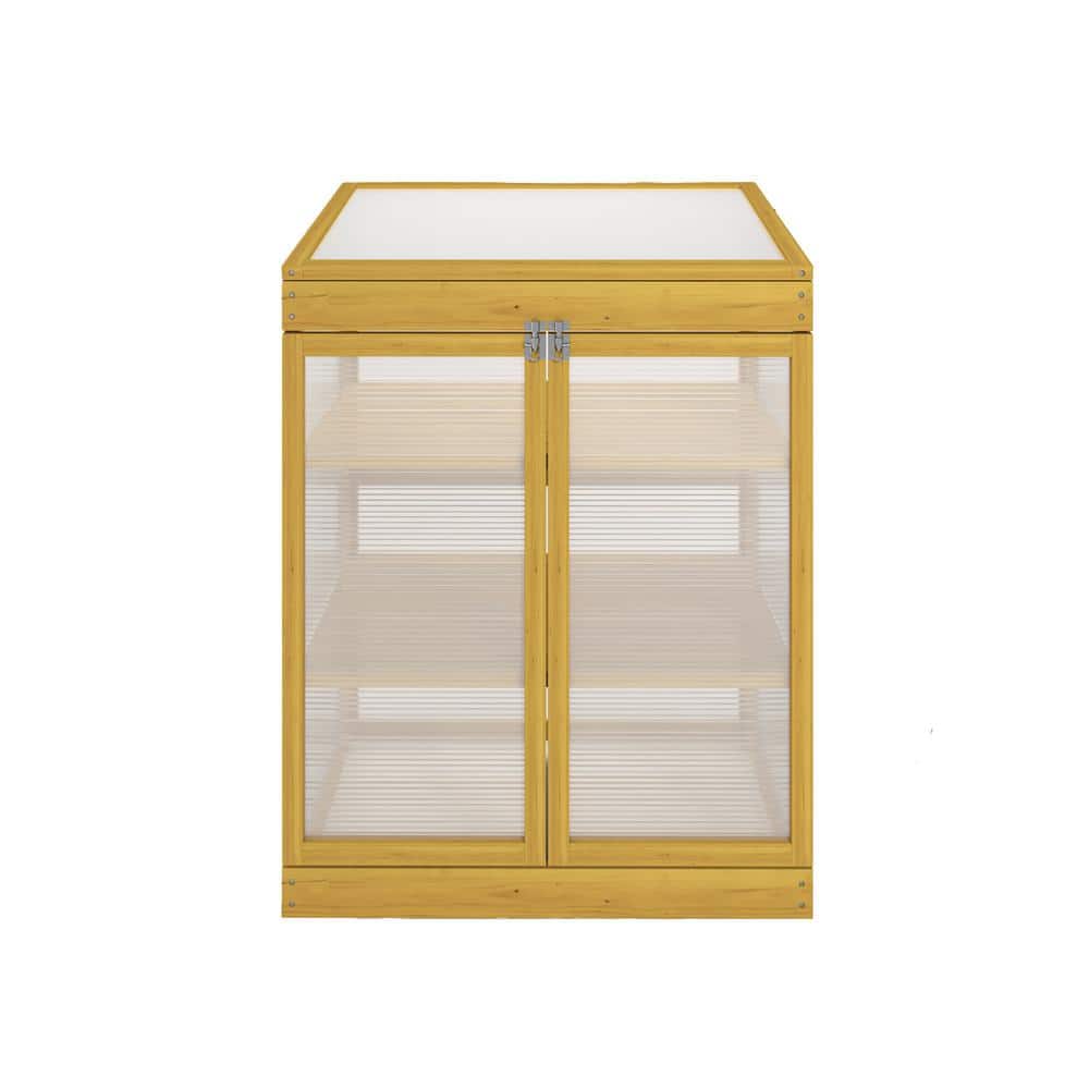 29.53 in. W x 20.10 in. D x 37.80 in. H Mini Polycarbonate Wooden Greenhouse Cold Frame - Hercitys