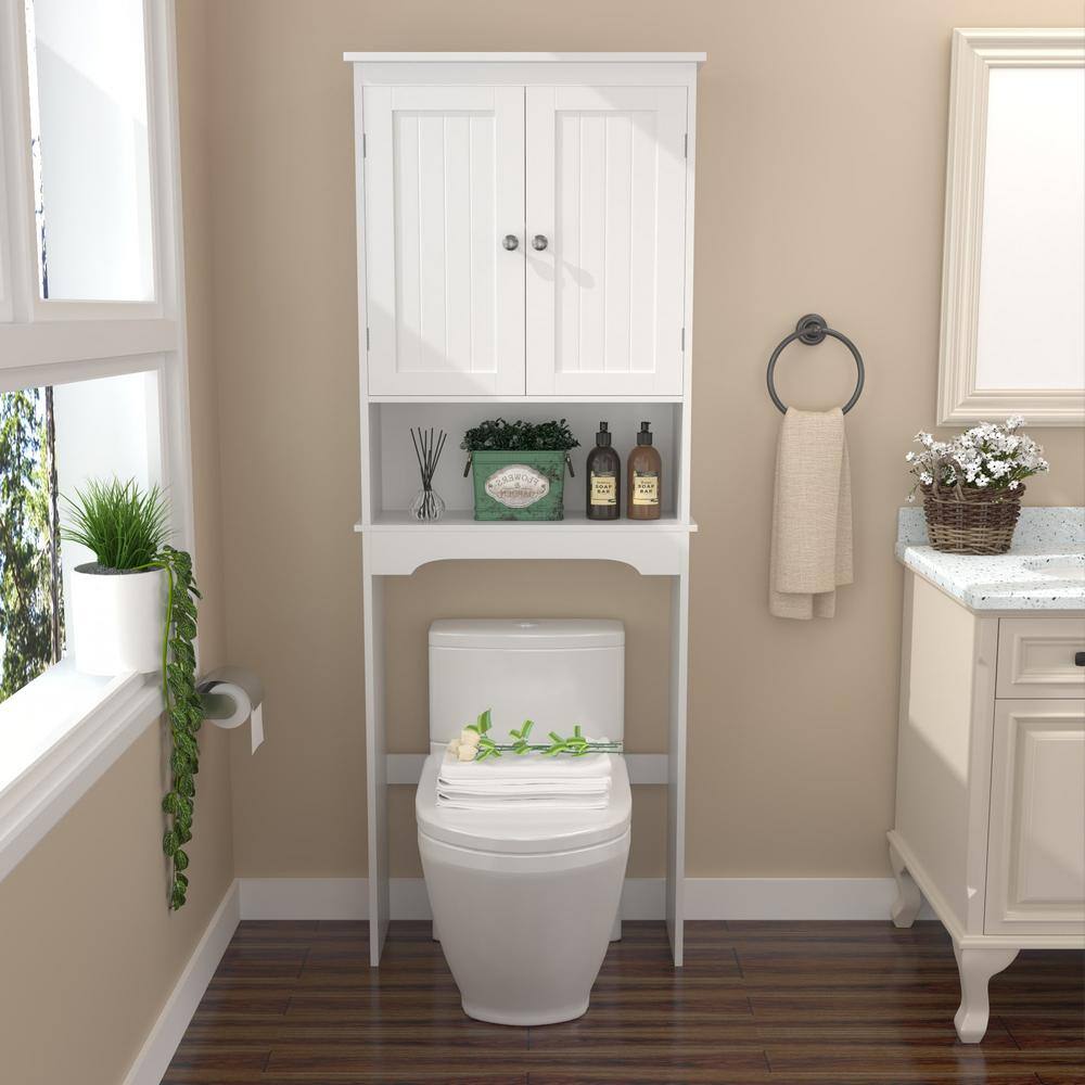 24.80 in. W x 9 in. D x 65.98 in. H Ready to Assemble Over The Toilet Bath Cabinet in White with Shelves - Hercitys