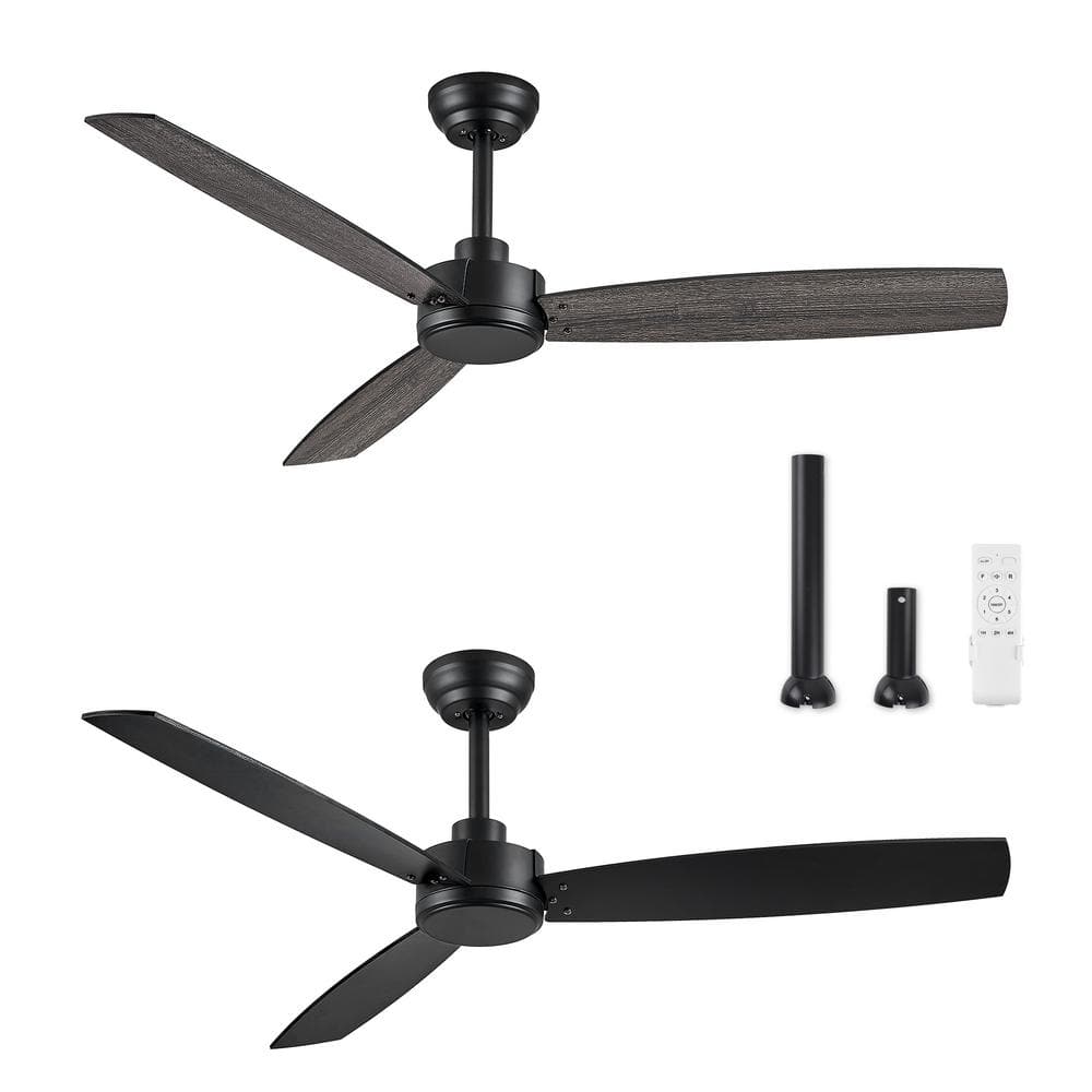 2-Pack 52 in. Indoor Matte Black Dwonrod Ceiling Fan with Dual-Finish Blades (Black and Woodgarin) and Remote Control - Hercitys