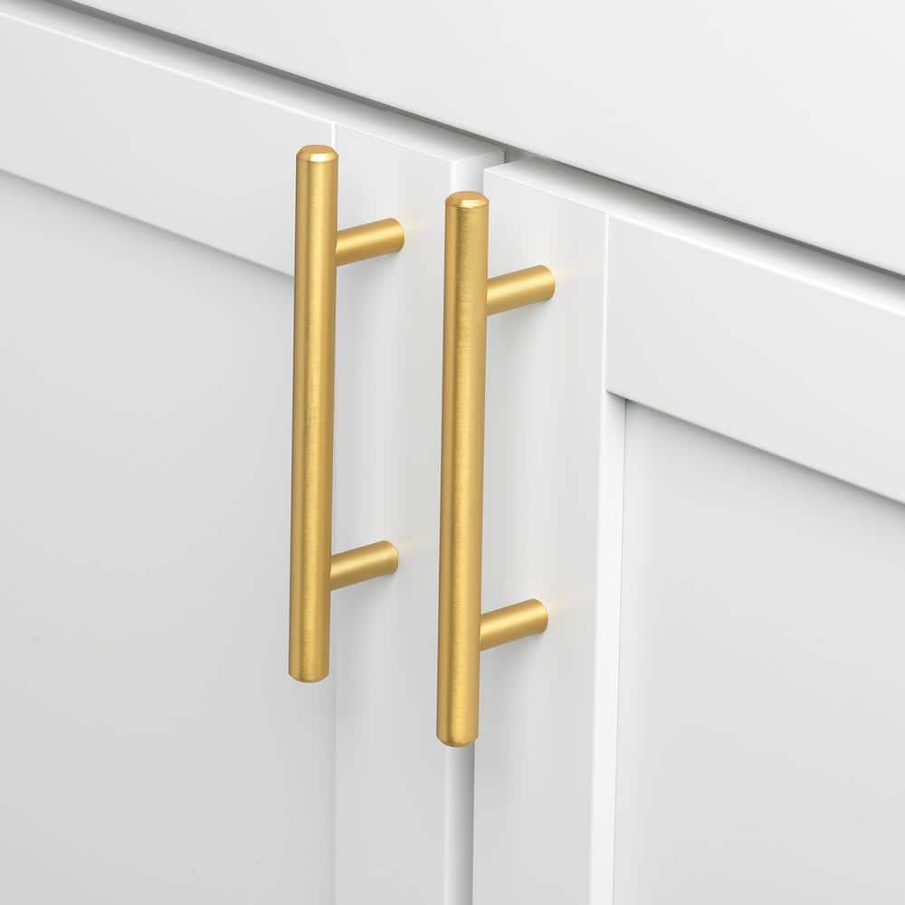 5 in. Center-to-Center Satin Gold Solid Handle Bar Cabinet Drawer Pulls (10-Pack) - Hercitys