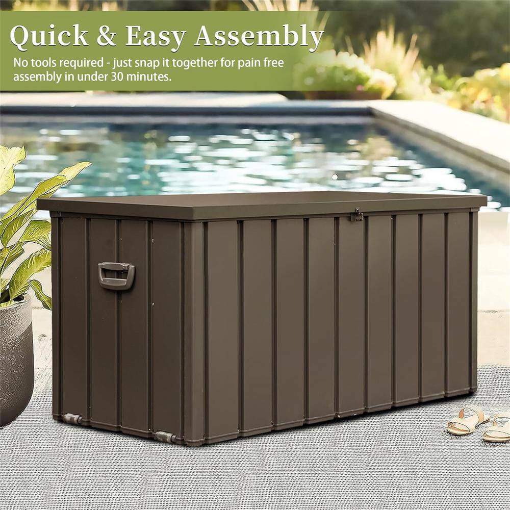 120 Gal. Outdoor Waterproof Storage Deck Box for Outdoor Cushions, Pillows, Garden Tools, Lockable Dark Brown - Hercitys