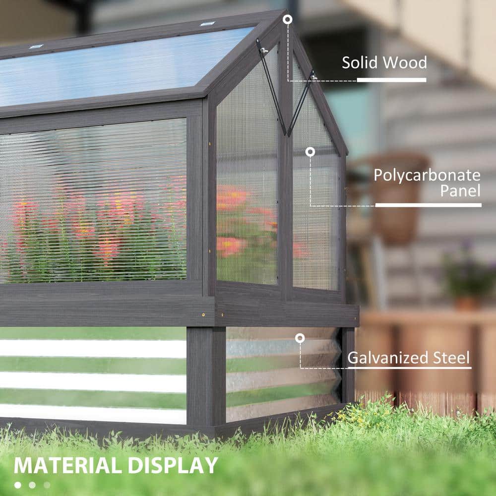 35.5 in. W x 31.5 in. D x 36 in. H Fir Wood, Polycarbonate Gray Wood Cold Frame Greenhouse, Raised Garden Bed - Hercitys