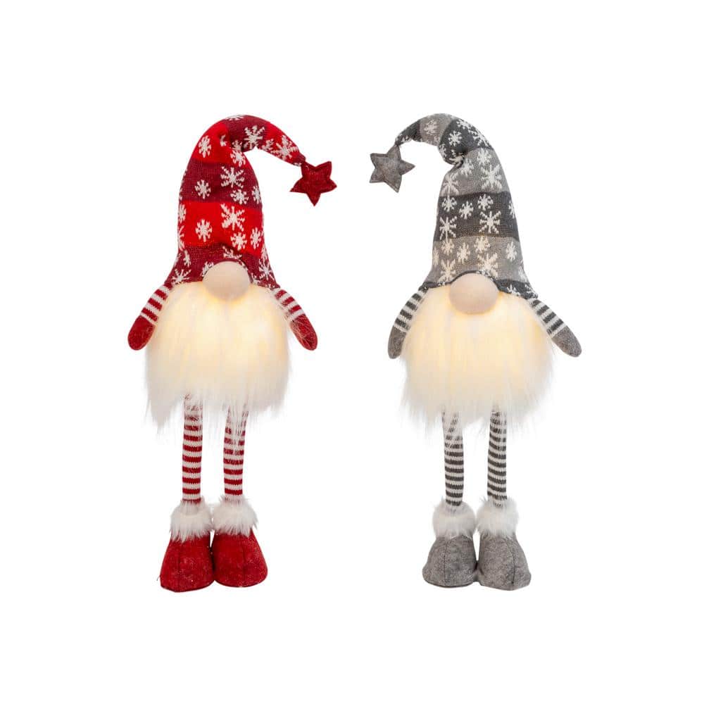 28 in. H B/O Lighted Holiday Plush Gnome Figurine with K/D Legs (Set of 2) - Hercitys