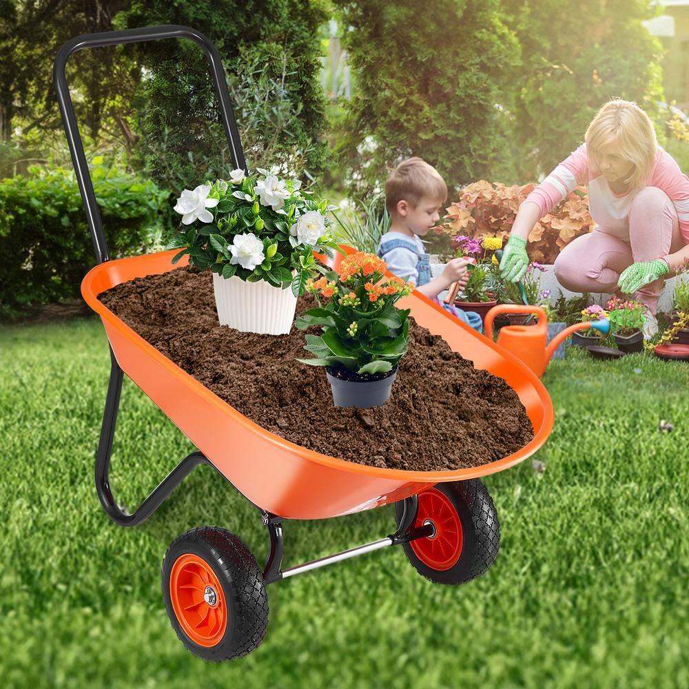 5 cu. ft. Plastic Garden Cart, Load 397 lbs. Capacity, 2-Wheeled Garden Dump Cart with 10 in. Wide Track Wheels - Hercitys