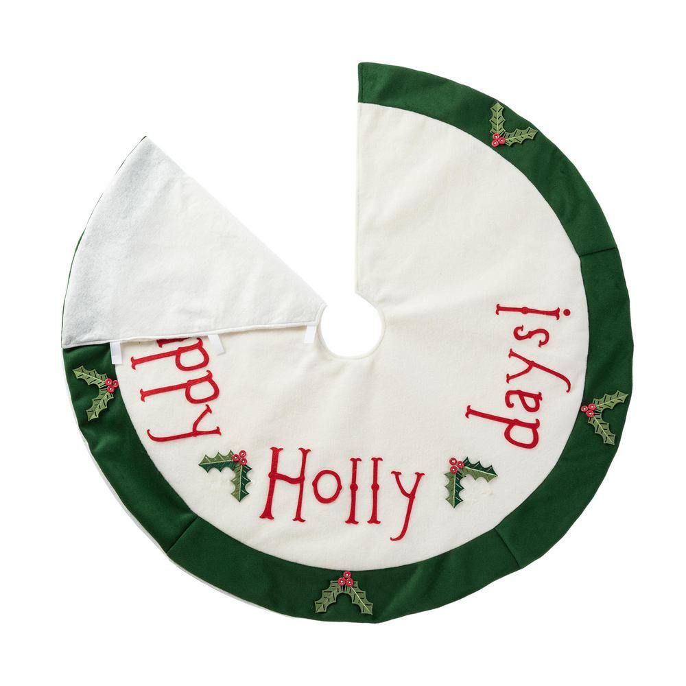 48 in. D Christmas Felt Dimensional Holly Leaves Tree Skirt - Hercitys