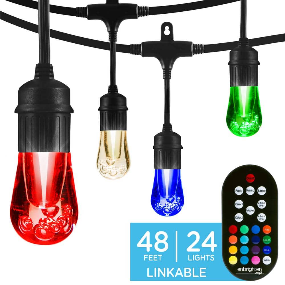24 Bulbs 48 ft. Outdoor/Indoor Vintage Color Changing LED String Lights with Remote, Acrylic Edison Bulbs - Hercitys