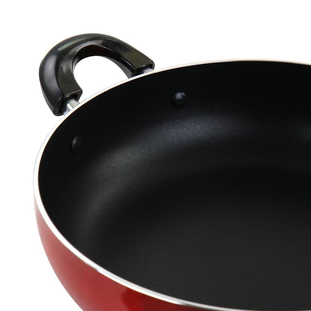 10 in. Aluminum Deep Frying Pan with Glass Lid in Red - Hercitys