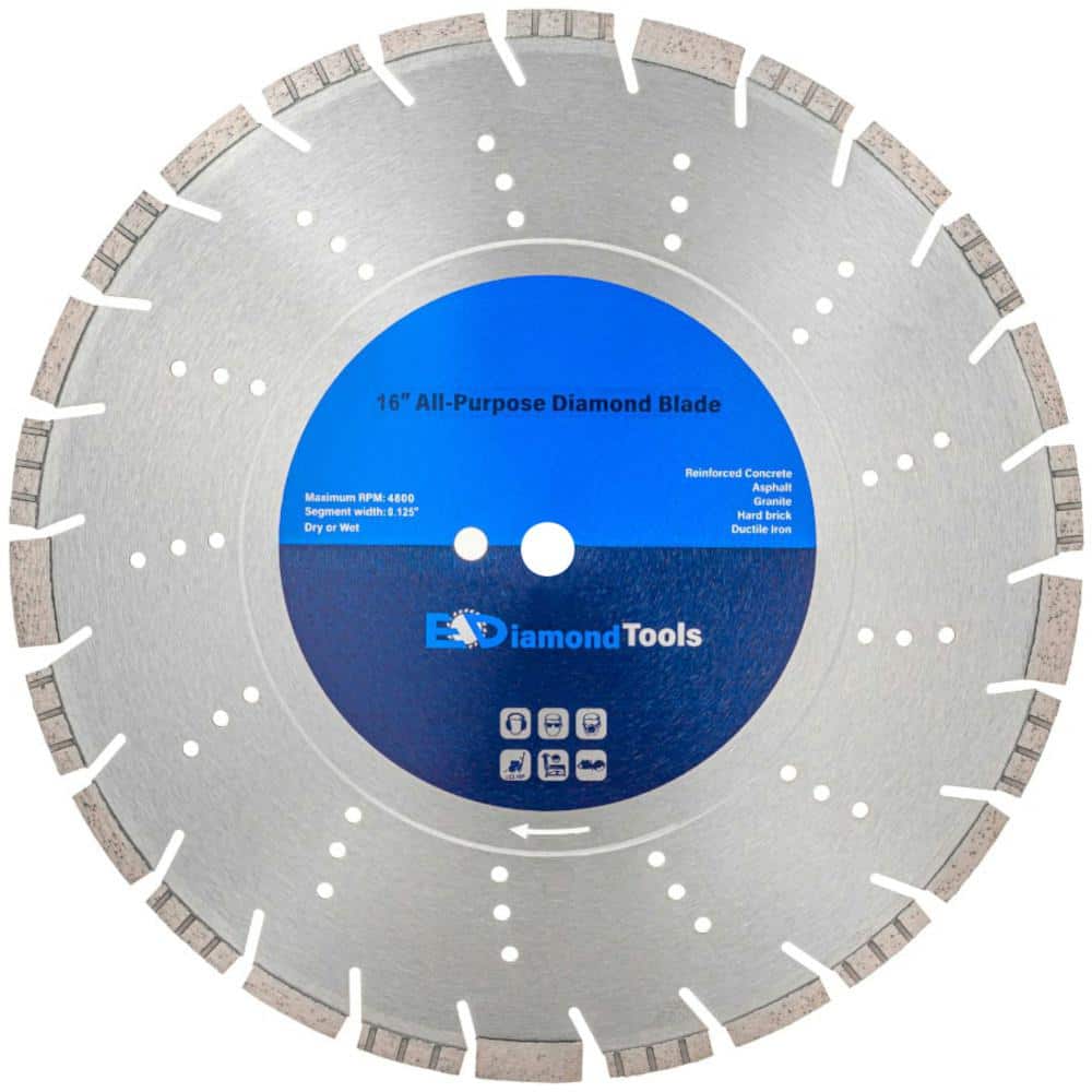 16 in. Hard/Reinforced Concrete, Asphalt, Granite, Terrazzo, Segmented Rim, All Purpose Diamond Saw Blades, 20 mm Arbor - Hercitys