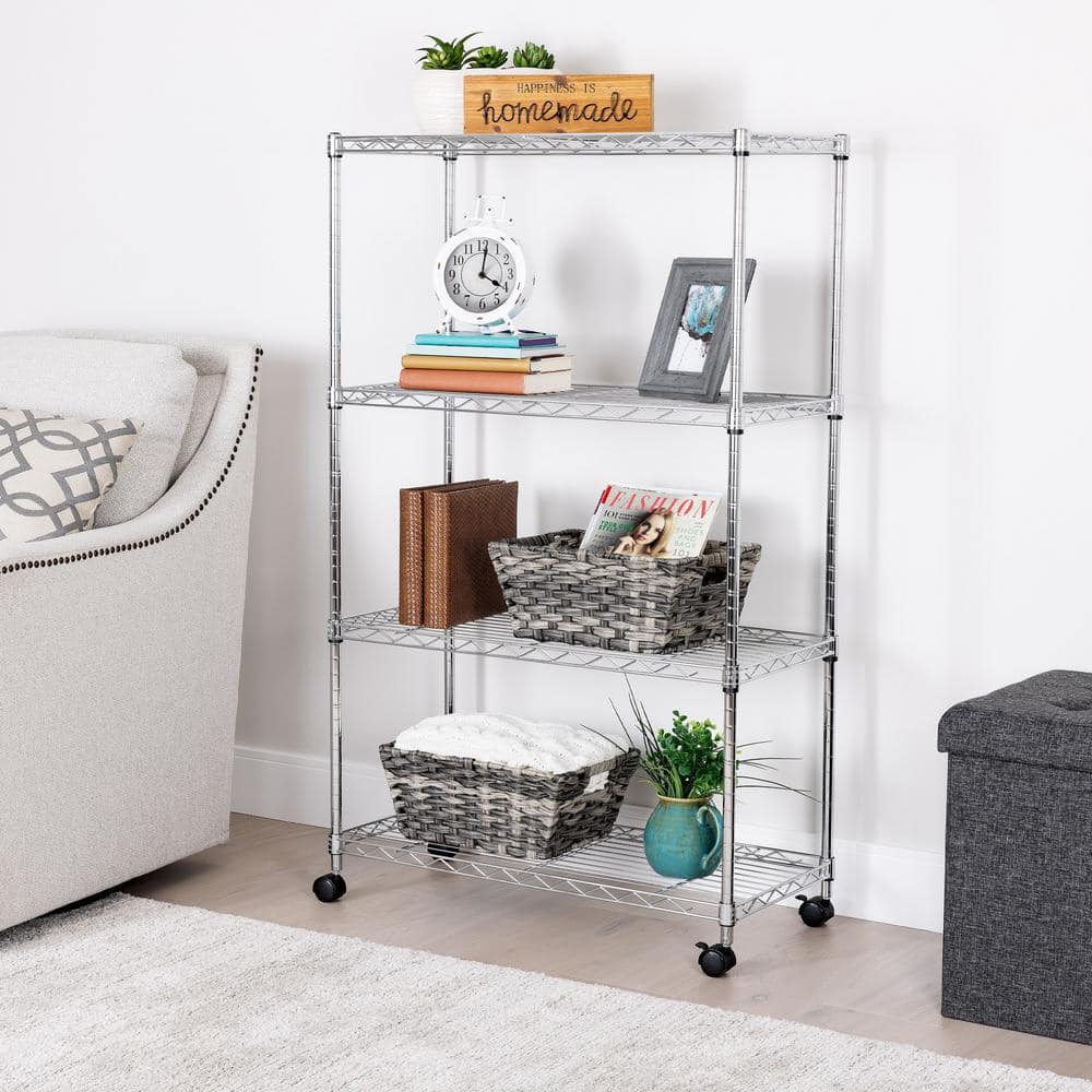 4-Tier Steel Wire Shelving System in Zinc (30 in. W x 14 in. D x 49.5 in. H) - Hercitys