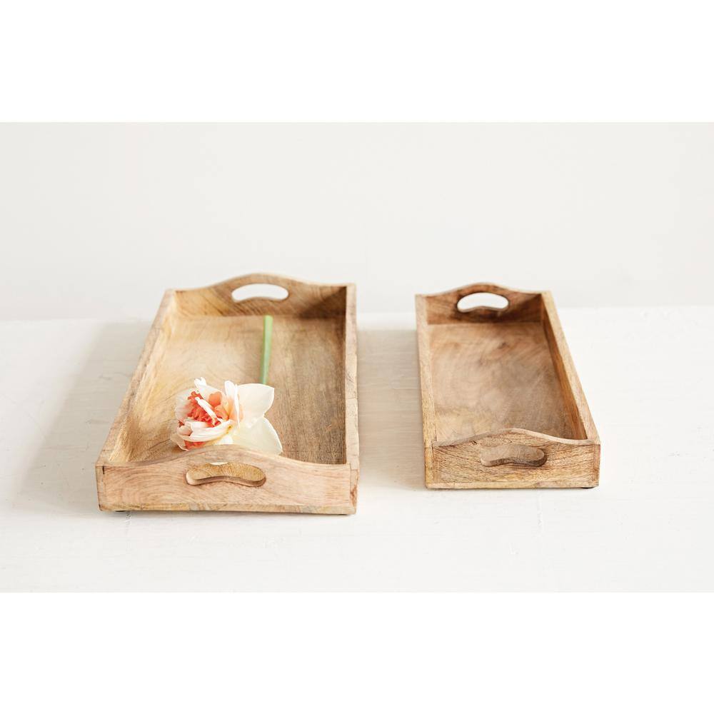 17.5 in. W x 0.5 in. H x 8 in. D Rectangle Natural Brown Mango Wood Serving Trays (Set of 2) - Hercitys